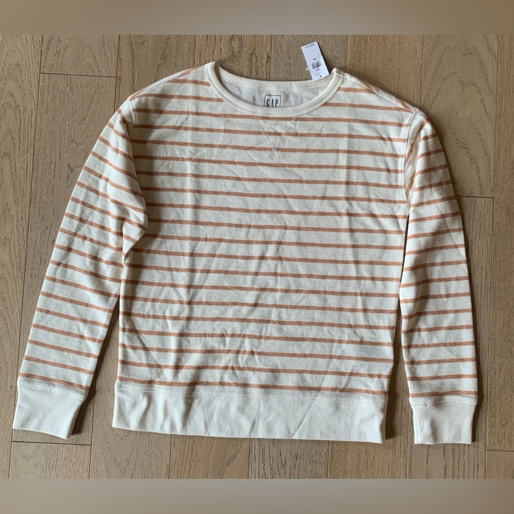 GAP Cream and Muted Orange Striped Crewneck.